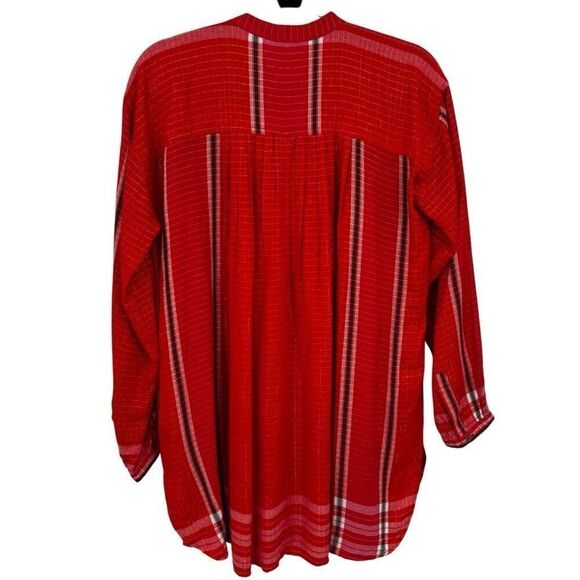 FREE PEOPLE LONG SLEEVE YARN DYE LUREX TUNIC TOP Red Orange Size XS - Picture 8 of 12